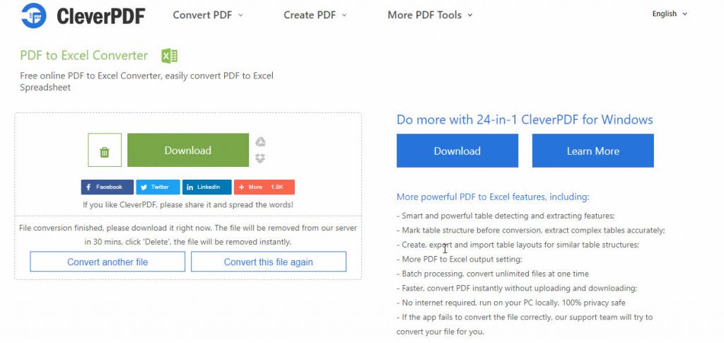 cleverpdf pdf to excel download 