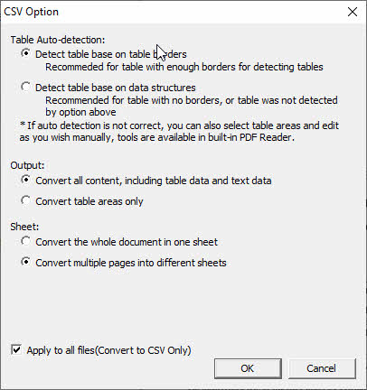 pdf converter ocr csv option screenshot