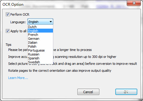 pdf converter ocr option screenshot