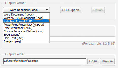 pdf converter ocr setting screenshot
