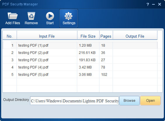 screenshot of lighten pdf security for windows