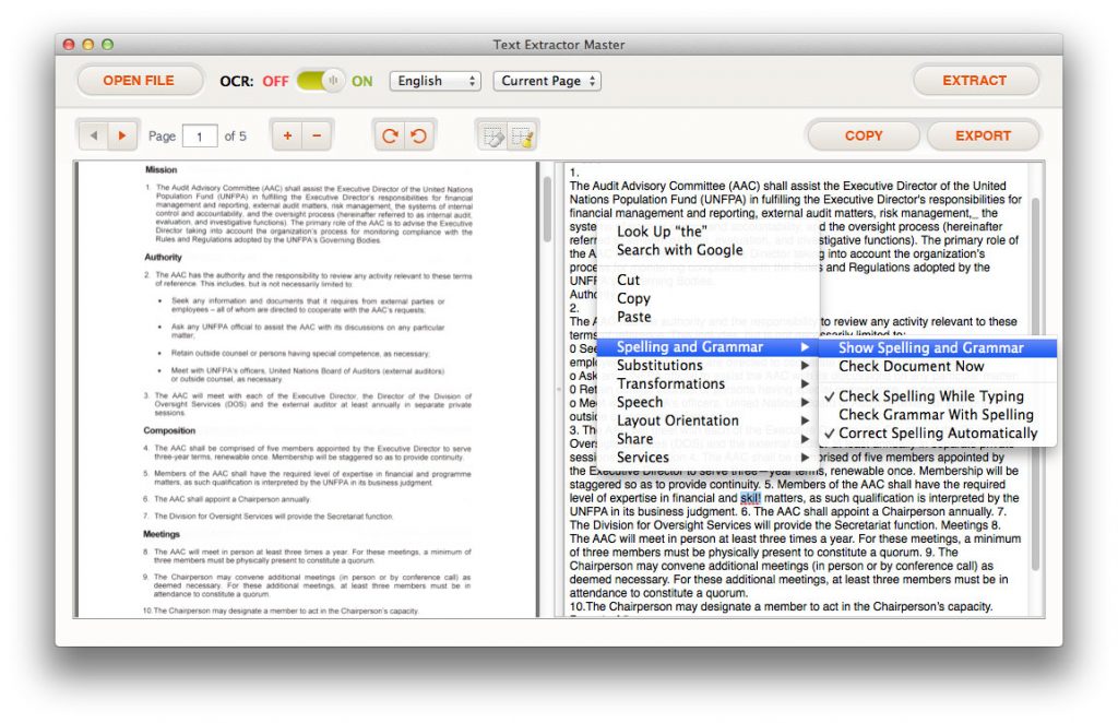 text extractor check spelling